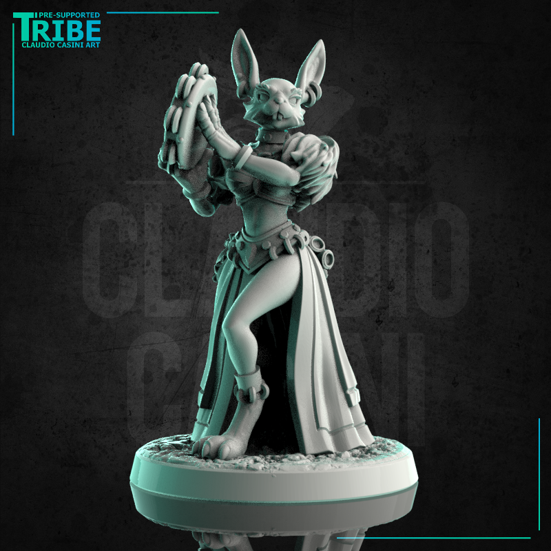 (0211) Female Rabbitfolk bard gypsy with tambourine - Only-Games