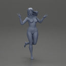 Naked happy girl jumping on one leg - Only-Games