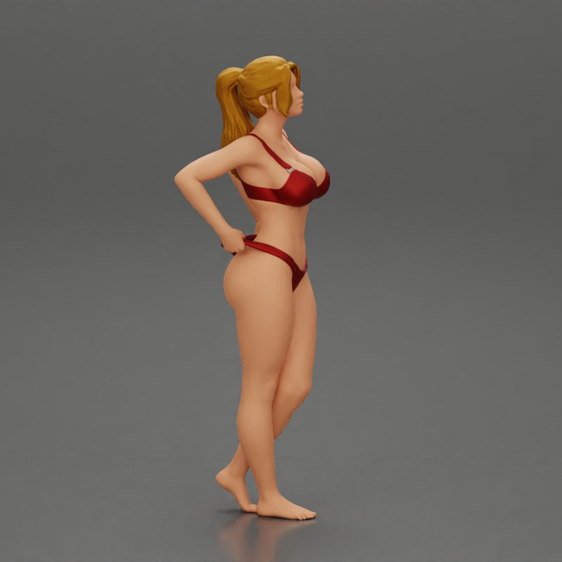 Fit hot woman in bikini taking off swimsuit panties on the beach - Only-Games