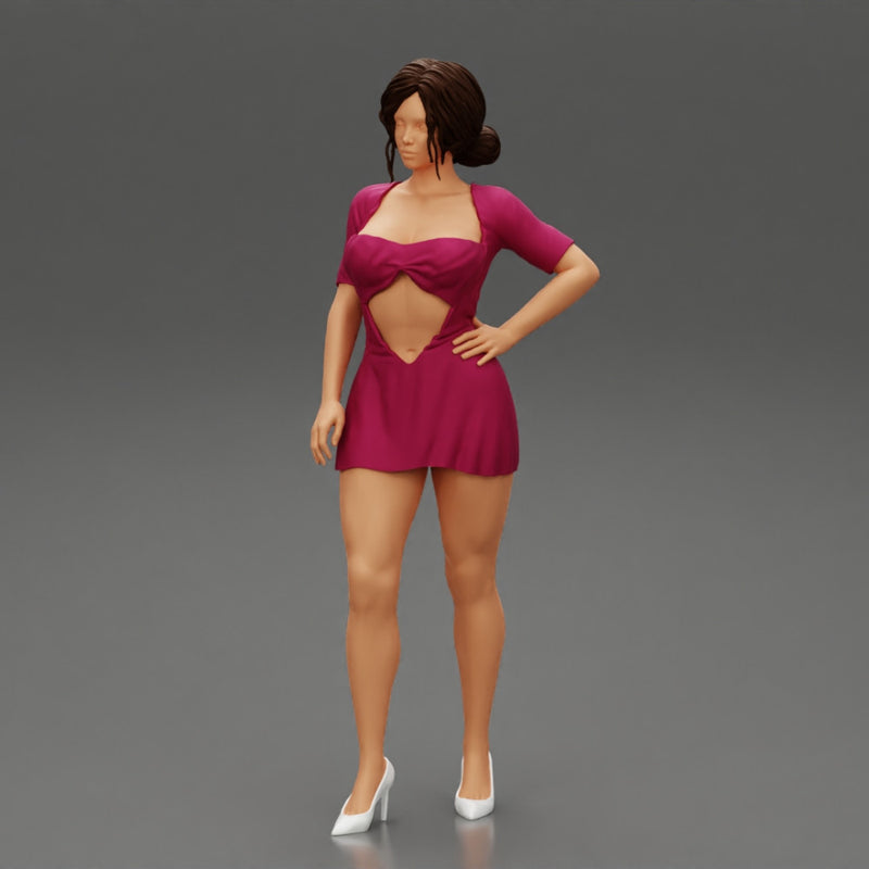 Beautiful Woman in Short Evening Mini Dress - Only-Games