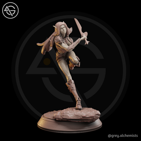 Rina the Drow Demon Hunter, Attack Pose 2 - Fantasy Resin Miniature in 32mm - DnD