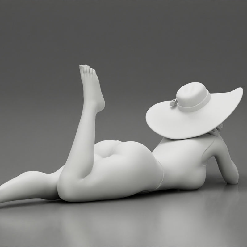Beautiful Young Sexy Woman Wearing swimsuit  With  Sun Hat Lying Down On The Sand Beach - Only-Games