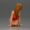 Beautiful Woman in One-Piece Bikini in a Kneeling Pin-Up Pose on the Beach - Only-Games