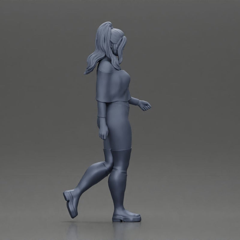 fashionable girl walking her dog, wearing a stylish shirt and long boots - Only-Games