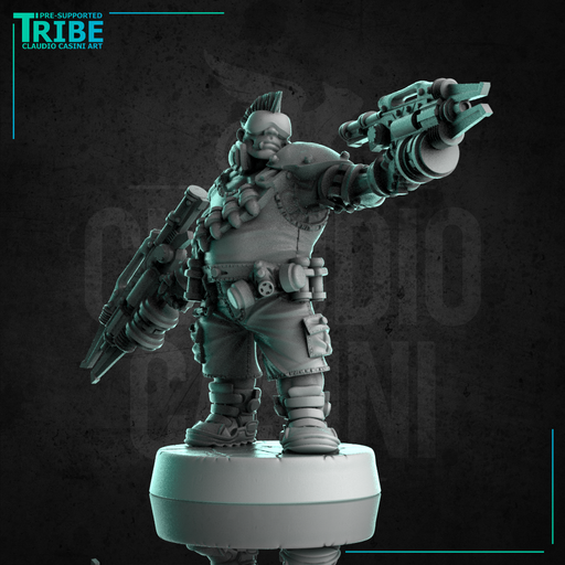 (0295) Male cyberpsychopath sci-fi cyborg with laser rifles - Only-Games