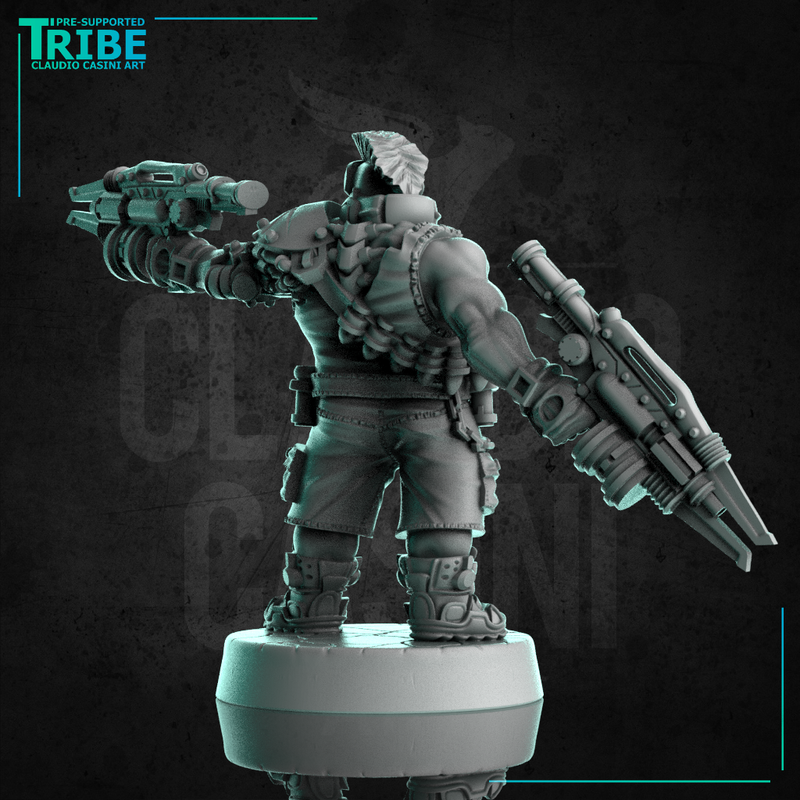 (0295) Male cyberpsychopath sci-fi cyborg with laser rifles - Only-Games