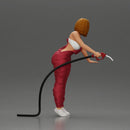 Mechanic Woman Holding Fuel Pump, Ready in Red Overalls - Only-Games