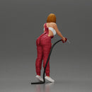 Mechanic Woman Holding Fuel Pump, Ready in Red Overalls - Only-Games