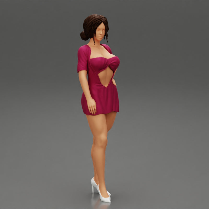 Beautiful Woman in Short Evening Mini Dress - Only-Games