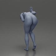 Naked girl holding her stomach and placing her hand on the wall due to stomach pain - Only-Games