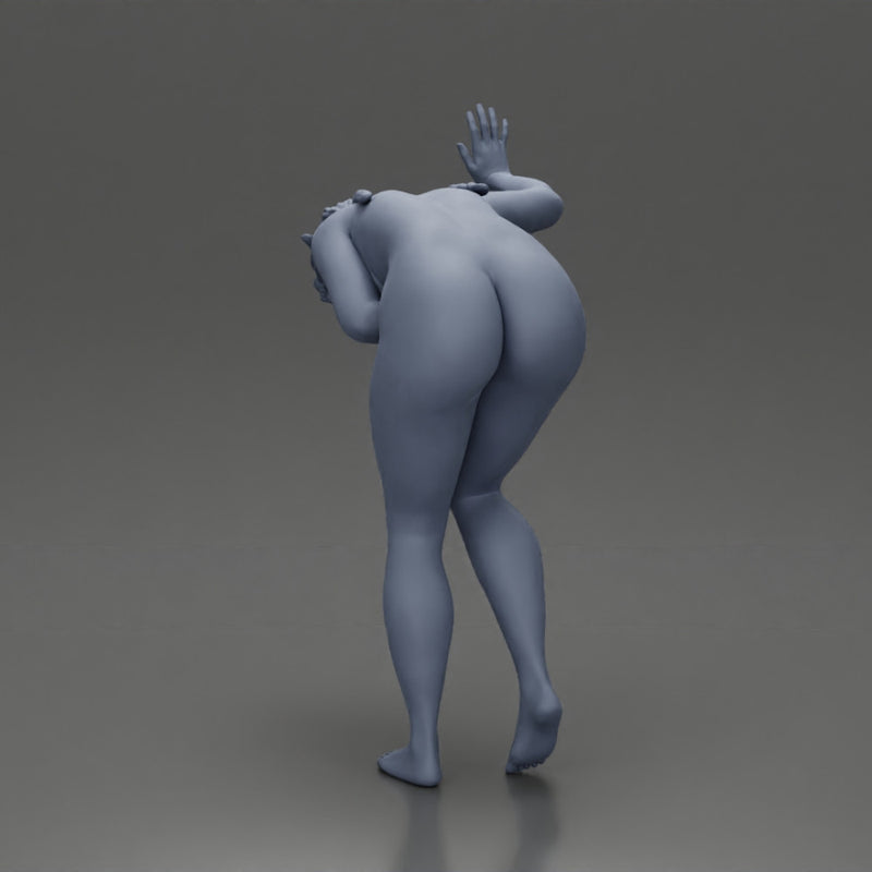 Naked girl holding her stomach and placing her hand on the wall due to stomach pain - Only-Games