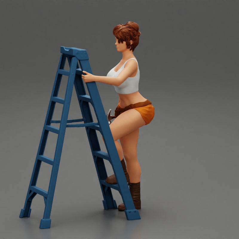 Young girl mechanic climbing the ladder - Only-Games