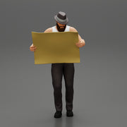 Young Man in hat with beard Holding Map And Looking At it - Only-Games