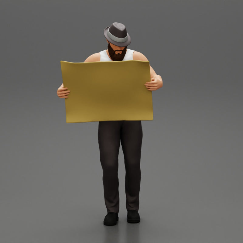 Young Man in hat with beard Holding Map And Looking At it - Only-Games