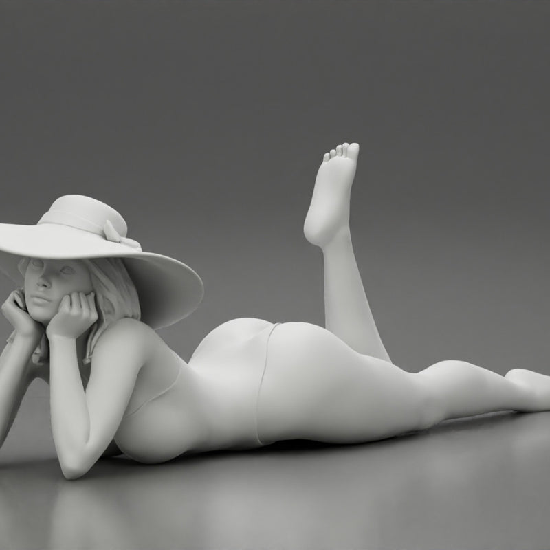 Beautiful Young Sexy Woman Wearing swimsuit  With  Sun Hat Lying Down On The Sand Beach - Only-Games