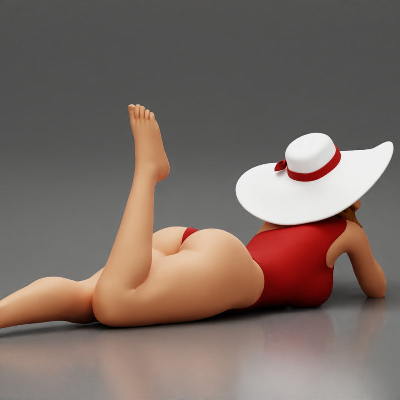 Beautiful Young Sexy Woman Wearing swimsuit  With  Sun Hat Lying Down On The Sand Beach - Only-Games