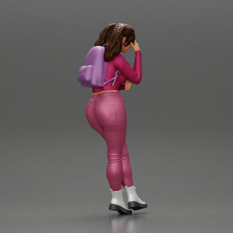 Tearful girl standing in jeans and mini shirt expressing deep sorrow with pigtails - Only-Games