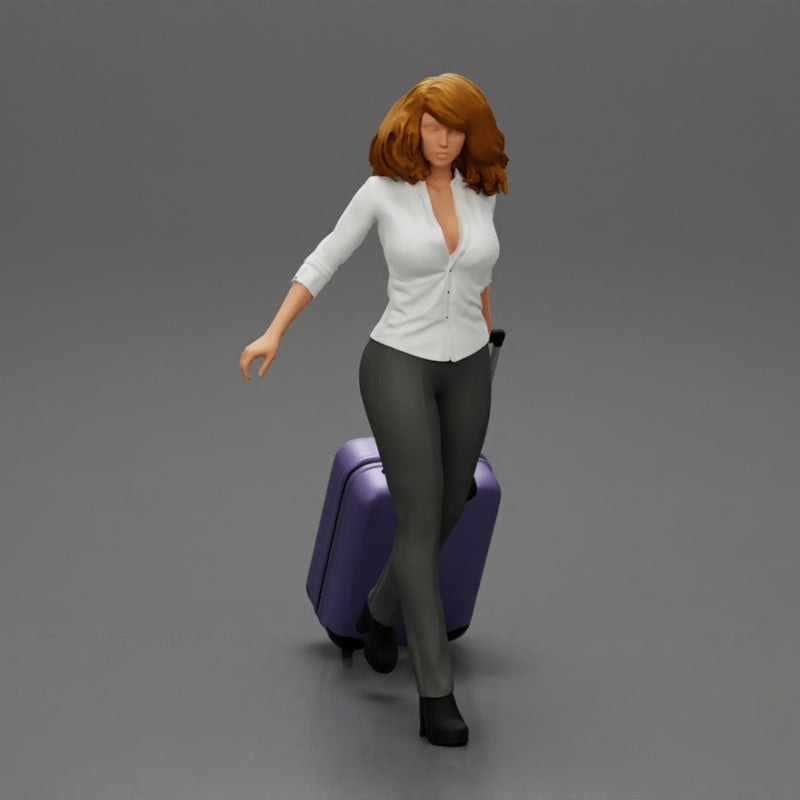 2 Business woman in shirt and trousers pulling suitcase walking in airport terminal - Only-Games