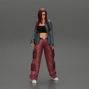 gangster homies lowrider girl posing in long open shirt with long pigtail - Only-Games