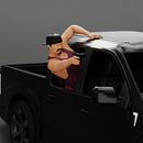 Gangster man in cap shooting gun leaning out the window of the car - Only-Games