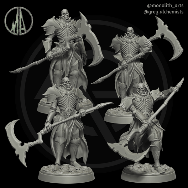 Skeleton Knight with Scythe - Set of 4 Different Poses - Fantasy Resin Miniatures in 32mm - DnD Monsters