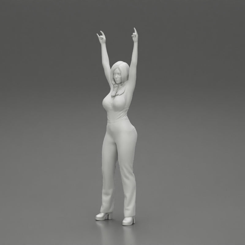 Young girl raised up two hands with sign of the horns - Only-Games