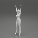 Young girl raised up two hands with sign of the horns - Only-Games