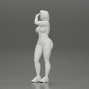 young woman in shorts and headphones shields her eyes from the sunlight - Only-Games