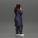 beautiful girl in large jeans and a long coat thinking - Only-Games