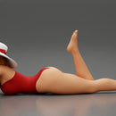 Beautiful Young Sexy Woman Wearing swimsuit  With  Sun Hat Lying Down On The Sand Beach - Only-Games