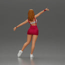 Dynamic woman striking a joyful pose in sporty red outfit - Only-Games