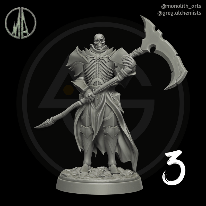 Skeleton Knight with Scythe - Set of 4 Different Poses - Fantasy Resin Miniatures in 32mm - DnD Monsters