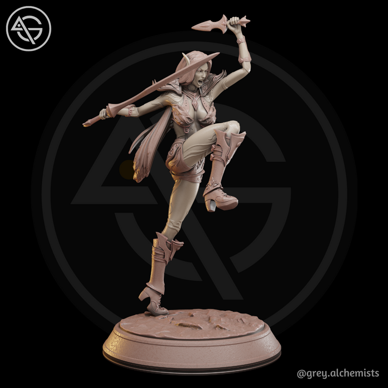 Rina the Drow Demon Hunter, Attack Pose 1 - Fantasy Resin Miniature in 32mm - DnD