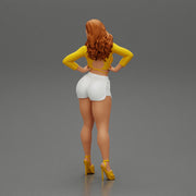 Sexy girl in short and heels with long hair posing - Only-Games