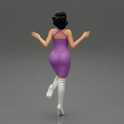 Woman in Mini Dress is Standing on One Leg - Only-Games