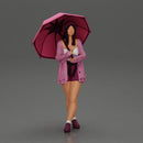 Pretty Girl with an Umbrella in Open Sweater and shorts Posing and Standing - Only-Games