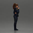 policewoman standing hand resting on her back speaking into a radio - Only-Games