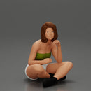 Pretty Girl with an Umbrella in bra and Shorts, Sitting - Only-Games
