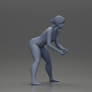 Naked tennis player holding her racket in a ready position - Only-Games