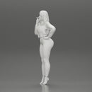 sexy girl in bikini and mini jacket standing smoking cigarette on the beach - Only-Games