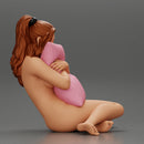 Naked girl scared sitting and holding a pillow while watching a horror movie on TV - Only-Games