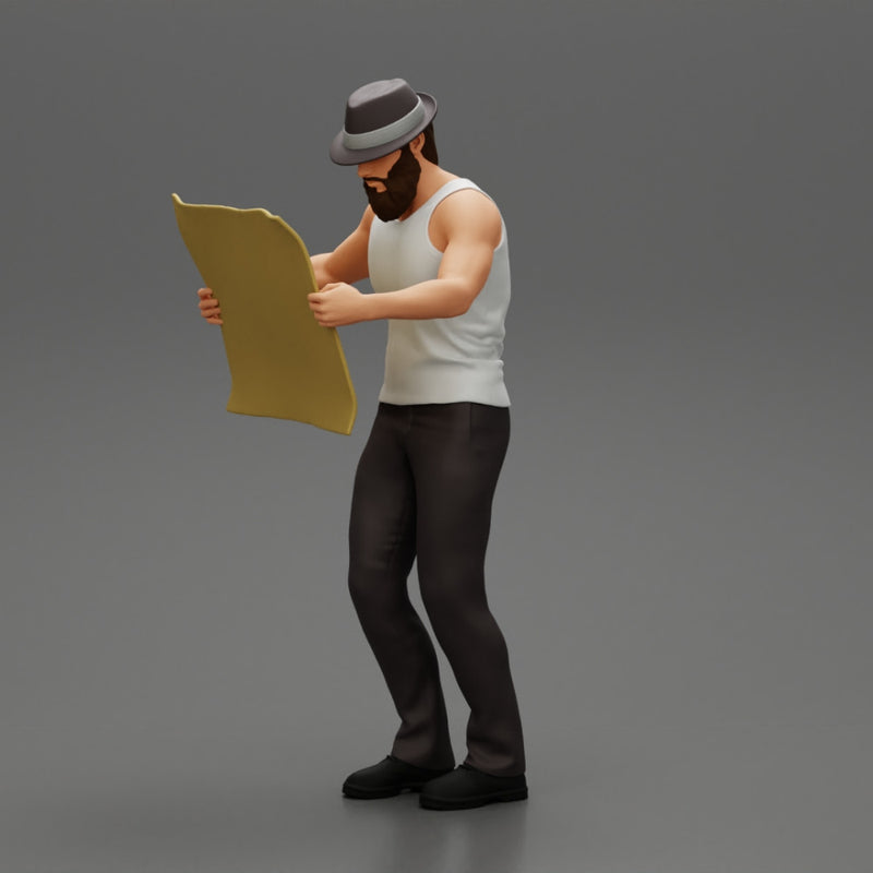 Young Man in hat with beard Holding Map And Looking At it - Only-Games