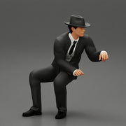 2 Models - businessman in hat sitting and holding briefcase of money - Only-Games