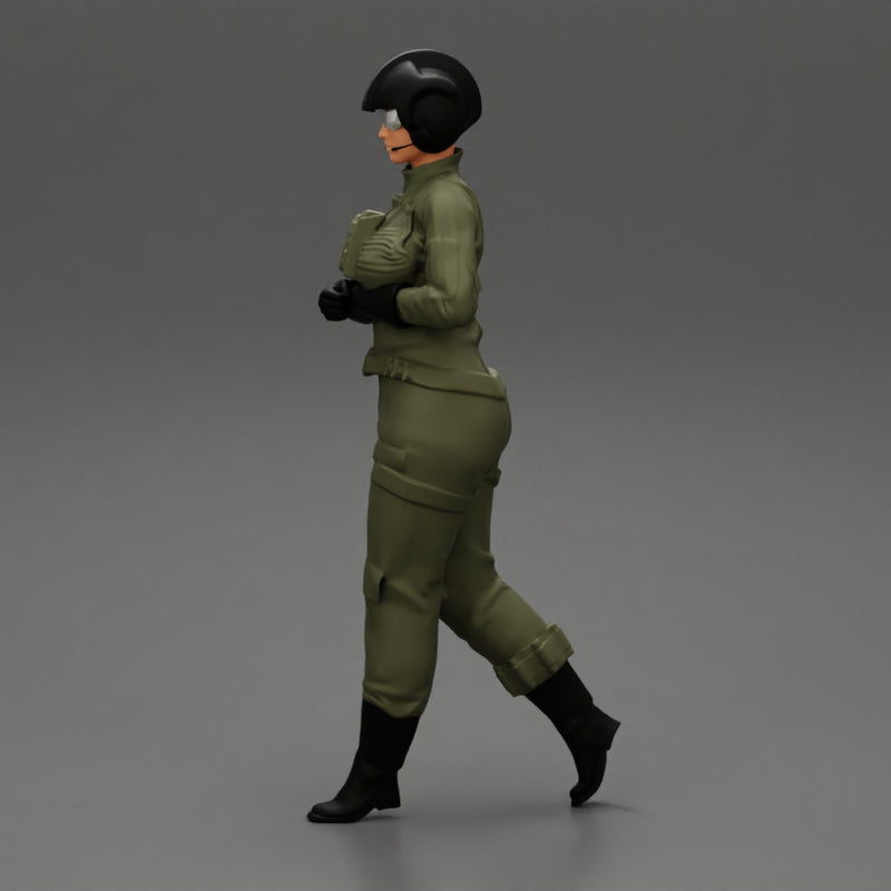 woman fighter pilot walking in helmet