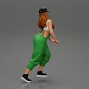 2 Sexy Woman Riding Electric Scooter At Parking Wearing overalls suit and cap - Only-Games