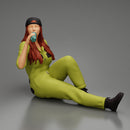 Tired woman mechanic in suit and backwards cap sitting and drinking water during from bottle - Only-Games