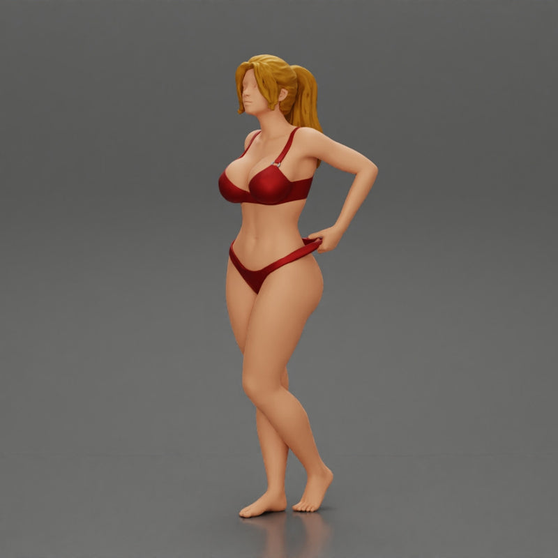 Fit hot woman in bikini taking off swimsuit panties on the beach - Only-Games