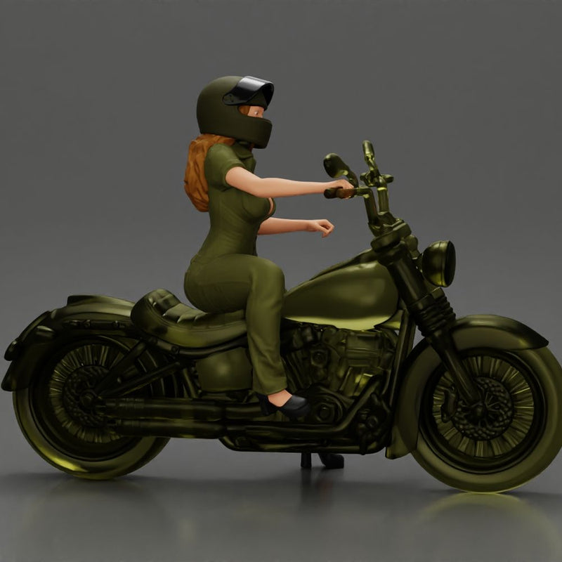 Motorcycle woman Rider in Military-Style Gear