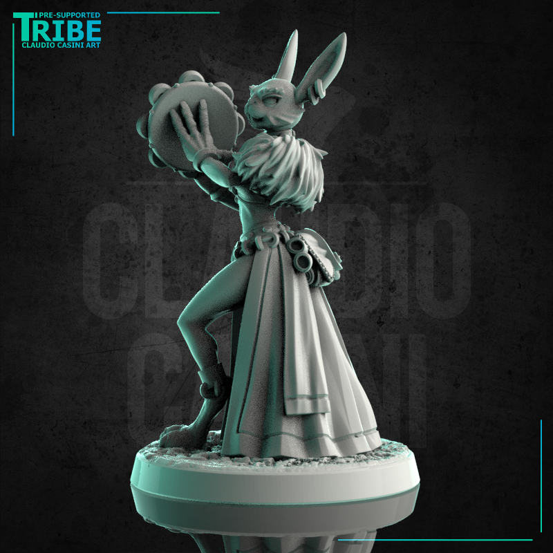 (0211) Female Rabbitfolk bard gypsy with tambourine - Only-Games