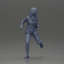 Afraid young woman running in an open shirt and shorts with a determined expression - Only-Games